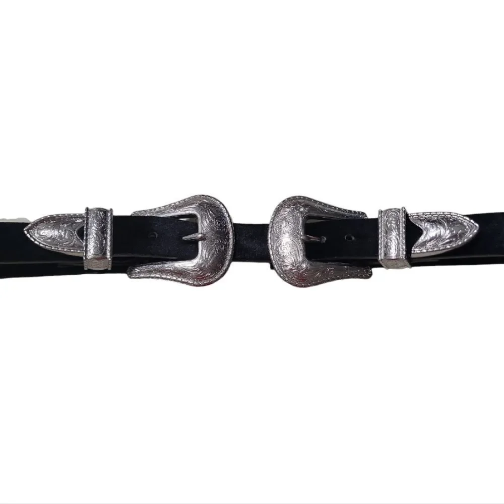 Gorgeous Double Buckle Velvet Leather S/M 89cm Filigree‎ Western Belt